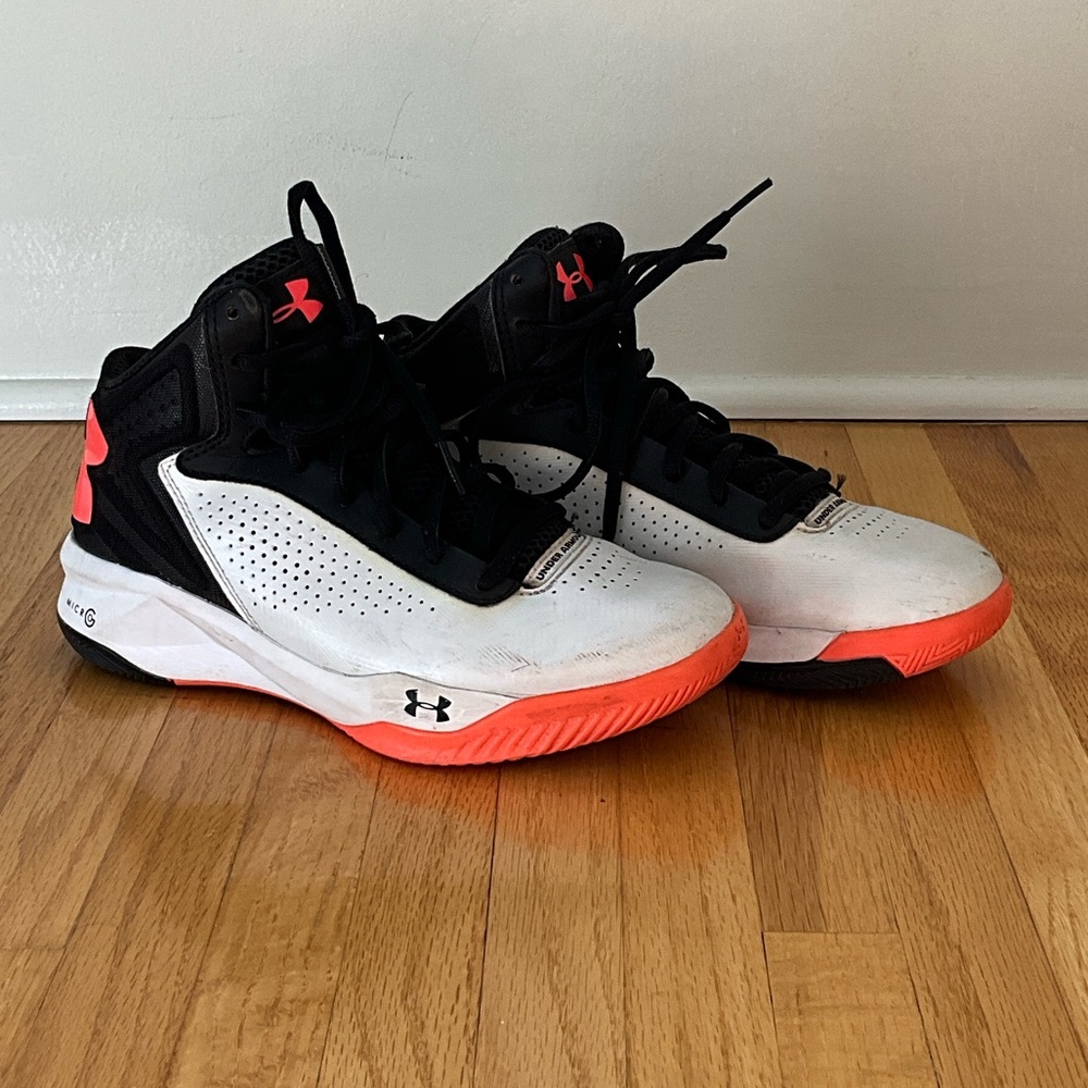 Under Armour Kids Black, White & Orange High-Top Sneakers